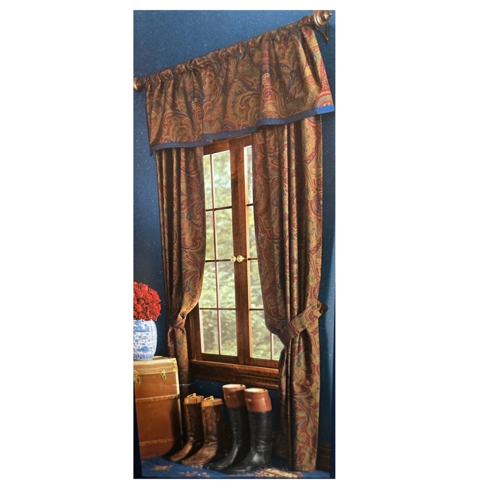 American Living Lichfield Paisley Curtain Panels 84x84 Burgundy Olive Navy 2ct‎